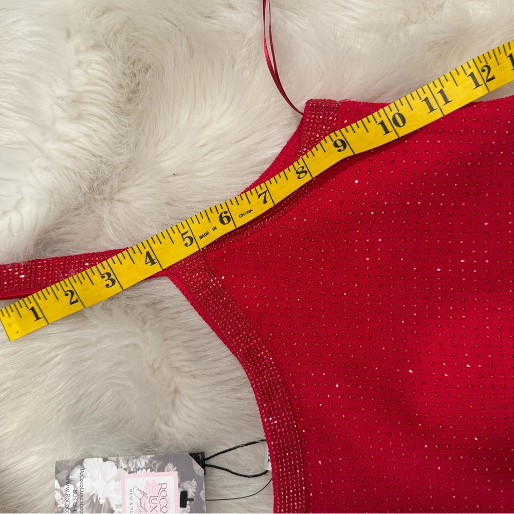 NEW St. John Tank bright Red party holiday evening sparkly crystals Knit S M - Picture 14 of 17